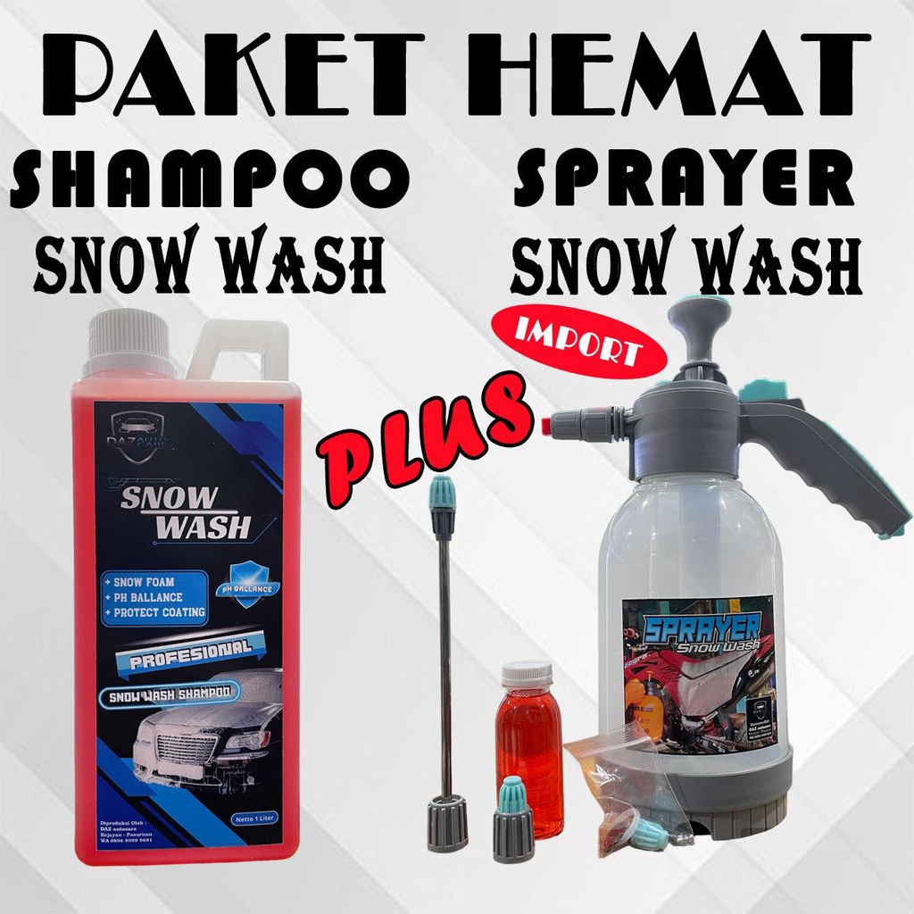 paket hemat snow wash spray import 2in1 botol bening dan shampo snow wash 1 liter