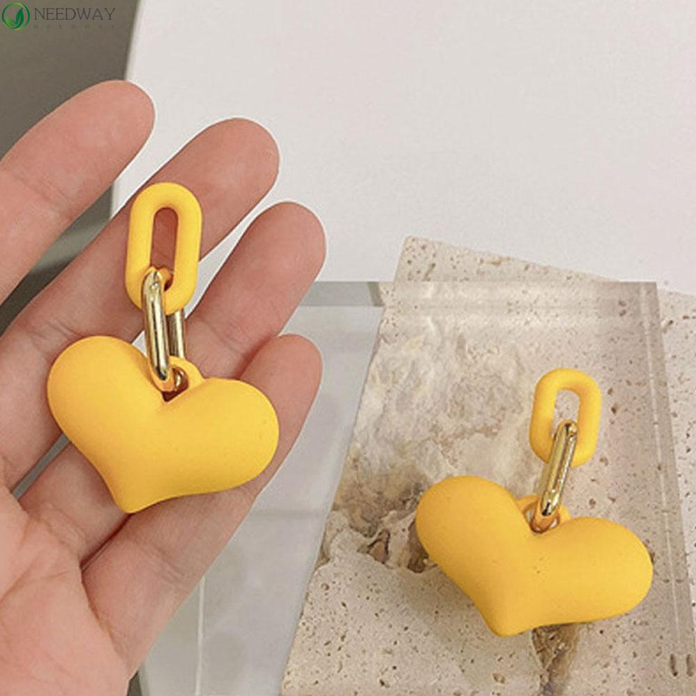 Needway Menjuntai Anting Lucu Indah Biru Cinta Hati Neon Gaya Kuning Resin Ear Studs