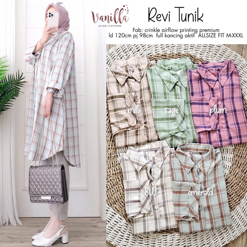 REVI TUNIK ORI VANILLA | Crinkle Airflow printing