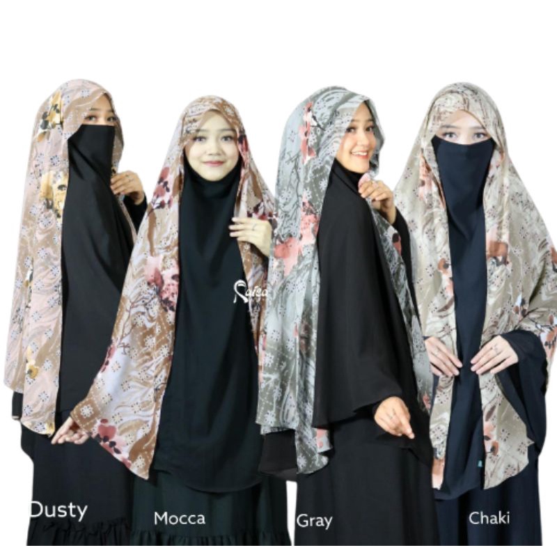 Khimar Motif Terbaru Bahan Ceruty 2 Layer  Size Jumbo Aminah Niqab Instan