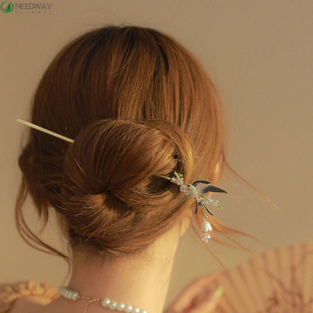 Needway Wanita Cakar Rambut Gadis Elegan Hadiah Mutiara Niche Desain Rambut Tongkat Ponytail Jepit Rambut Hanfu Aksesoris Swallow Aksesoris Rambut