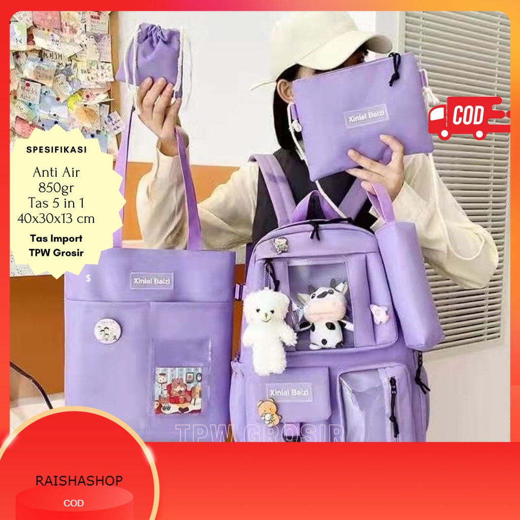 Tas Sekolah Anak Wanita Perempuan SD SMP SMA Tas Ransel Sekolah Wanita Import Tas Set 5 in 1