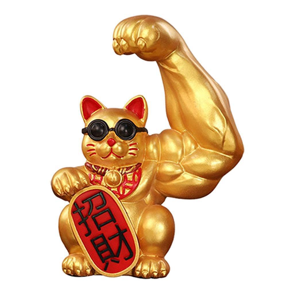 Huit Lucky Cat Giant Arm Figurine Hadiah Dekorasi Showpiece Ornamen Feng Shui Kiri Keberuntungan