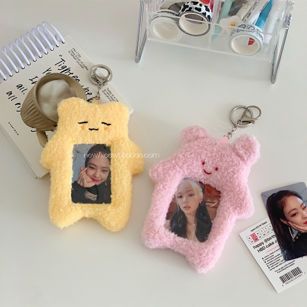 Plush Card Holder INS Lucu Kartun Kampus Penyimpanan Kartu Makan Aidou Kartu Kecil Pajangan Foto Polaroid Tas Liontin