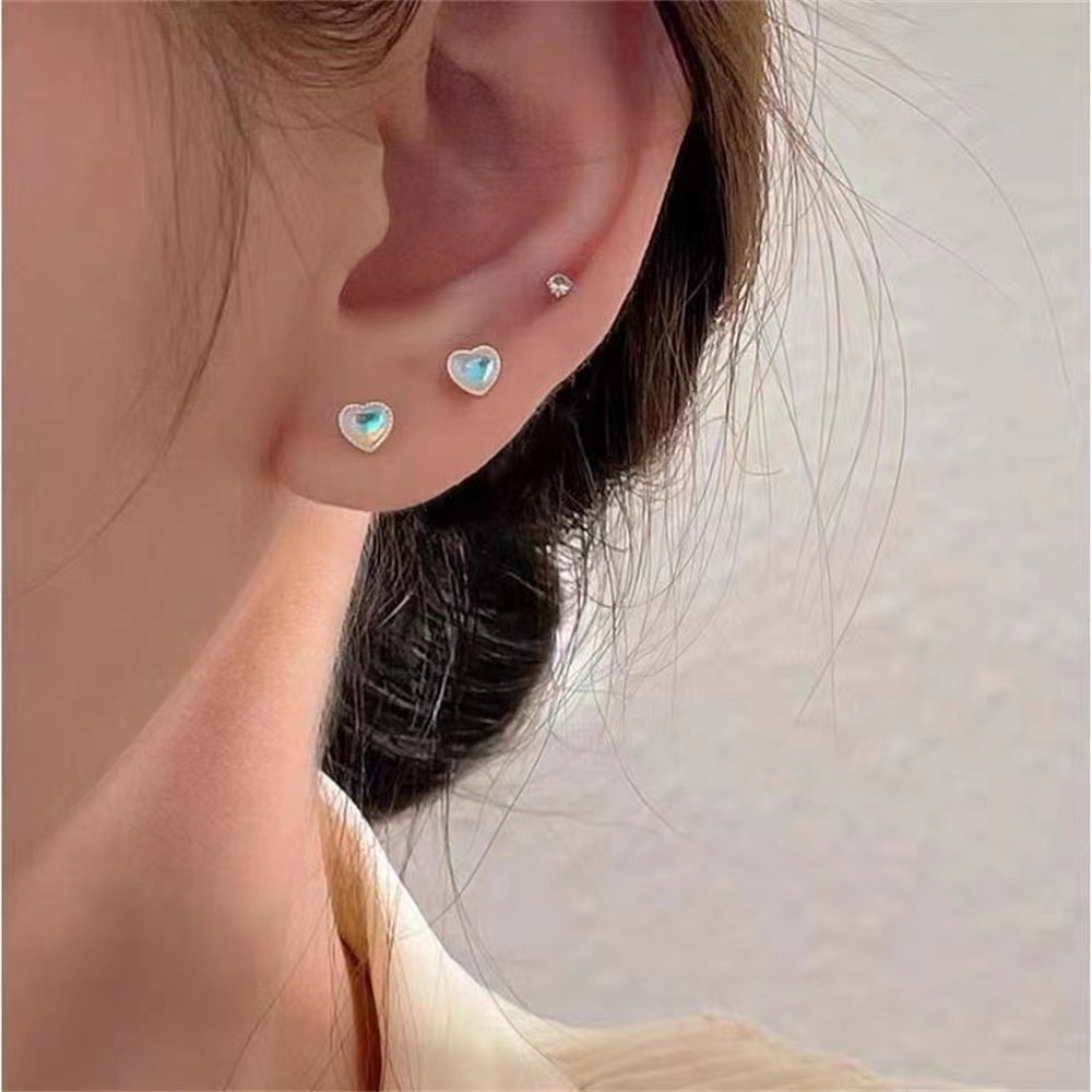 Fashion Blue Opal Anting Sekrup Untuk Wanita Hypoallergenic Elegan Jantung Stud Earring Jewerly Aksesoris