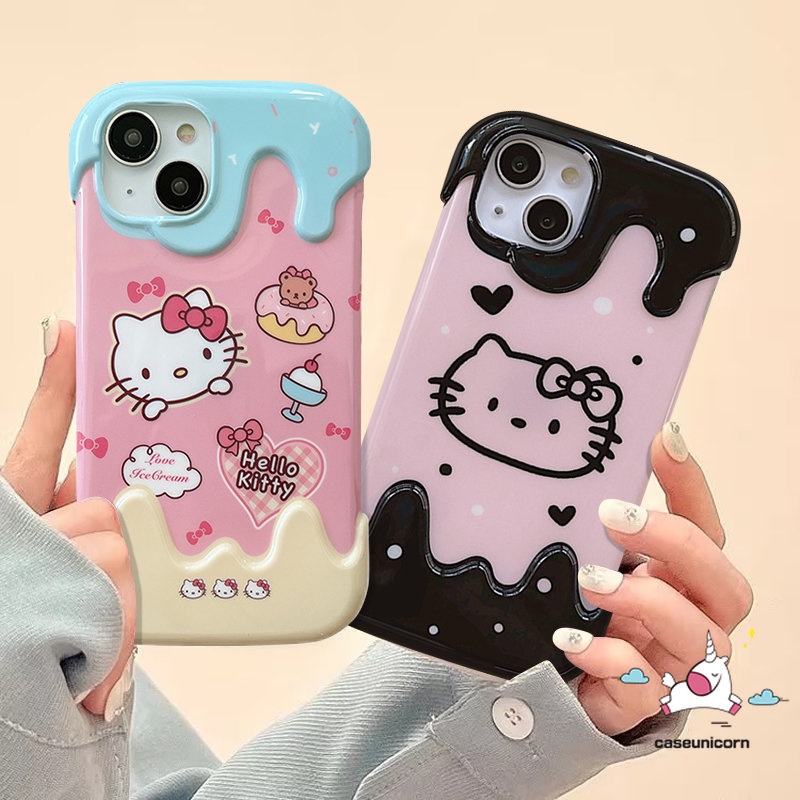 IPHONE 3d Warna Ice Cream Kartun Hello Kitty Pochacco Doodle Phone Case Kompatibel Untuk Iphone11 13 XR 12 14 Pro Max 7Plus X7 8 Plus XS Max SE 2020lucu Kirby Lembut TPU Cover