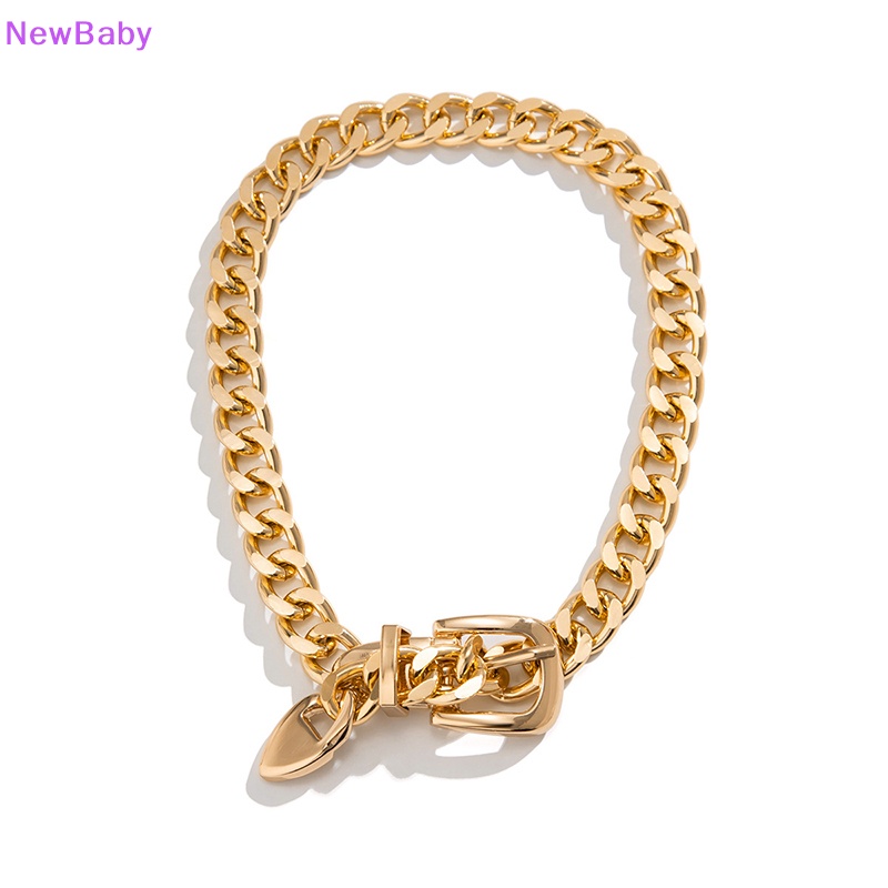 Newbaby Fashion Hip Hop Punk Metal Belt Gesper Rantai Choker Kalung Perhiasan Untuk Wanita Tebal Chunky Klavikula Rantai Necklaces ID