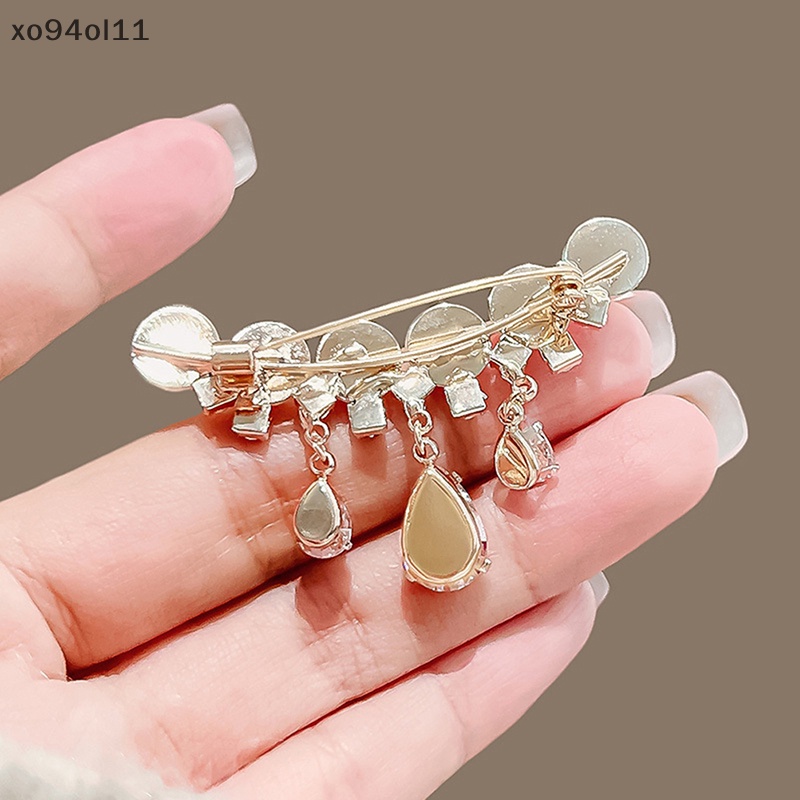 Xo Fashion Mutiara Tetesan Air Berlian Imitasi Lapel Bros Pin Wanita Perhiasan Aksesoris Pesta OL