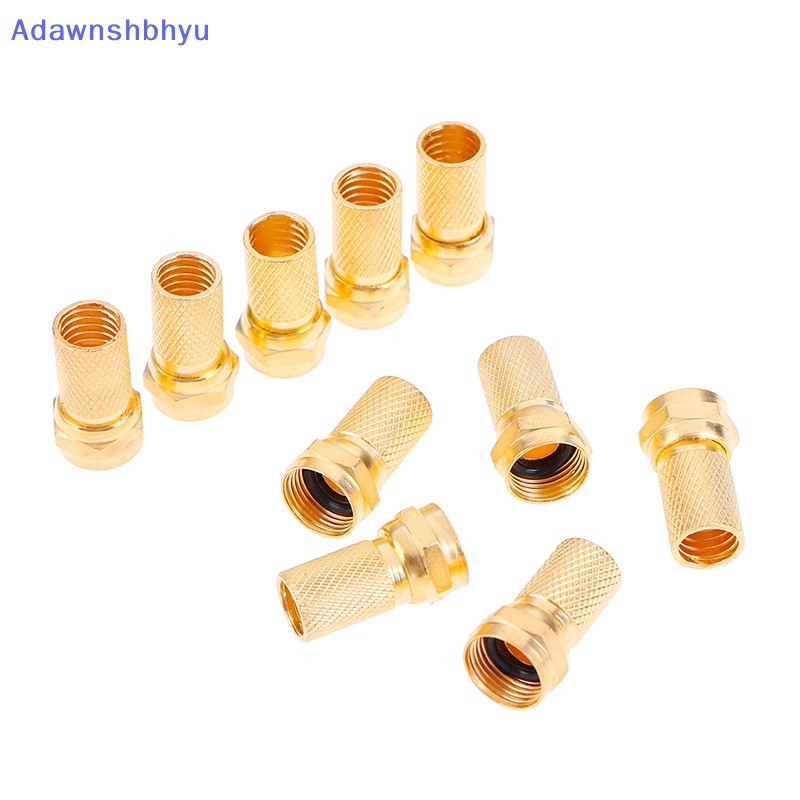 Adhyu 10Pcs Colokan Konektor Kabel Coaxial Tipe Twist on RG6 F Brass Connector Copper ID