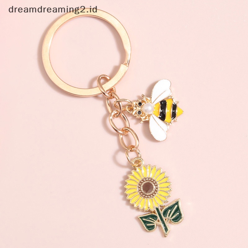 (drea) Lucu Lebah Honeycomb Heart Flower Key Ring Gantungan Kunci Taman Hadiah Aksesoris //