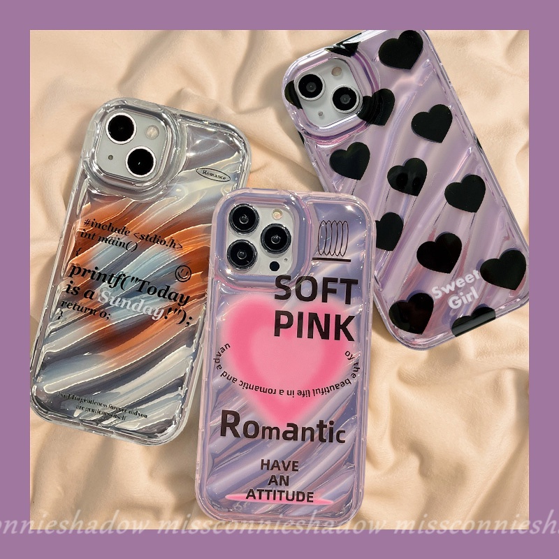 Case Kartu Laser Kreatif Kompatibel Untuk IPhone 7Plus XR 12 14 13 11 Pro MAX 6 6S 8 7 Plus X XS MAX 8Plus SE 2020 3D Stereo Kerut Romantis Mewah Dazzle Warna Cinta Hati Case