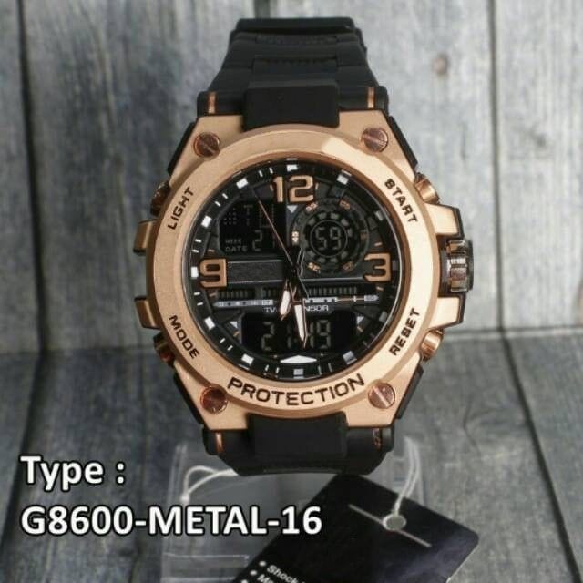 PROMO!!! WBS FREE BATERAI JAM TANGAN GSHOCK PRIA SPORT ANTI AIR RUBBER GST-8600 DUALTIME METAL