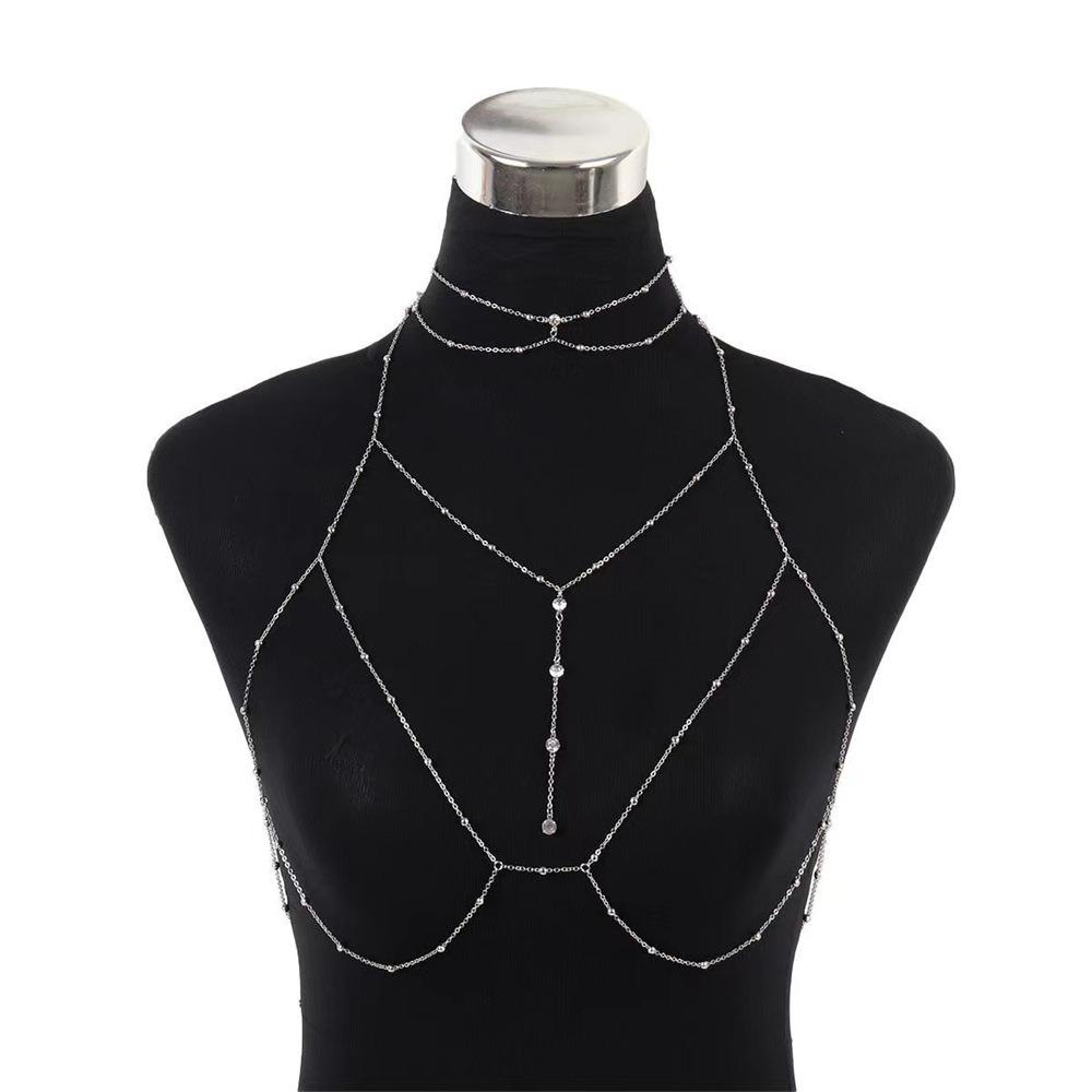 LILY Piece Body Chain, Aksesoris Tubuh Lingerie Chain, Rantai Dada Sexy +Kalung Perhiasan Tubuh Logam Multilayer Untuk Pantai