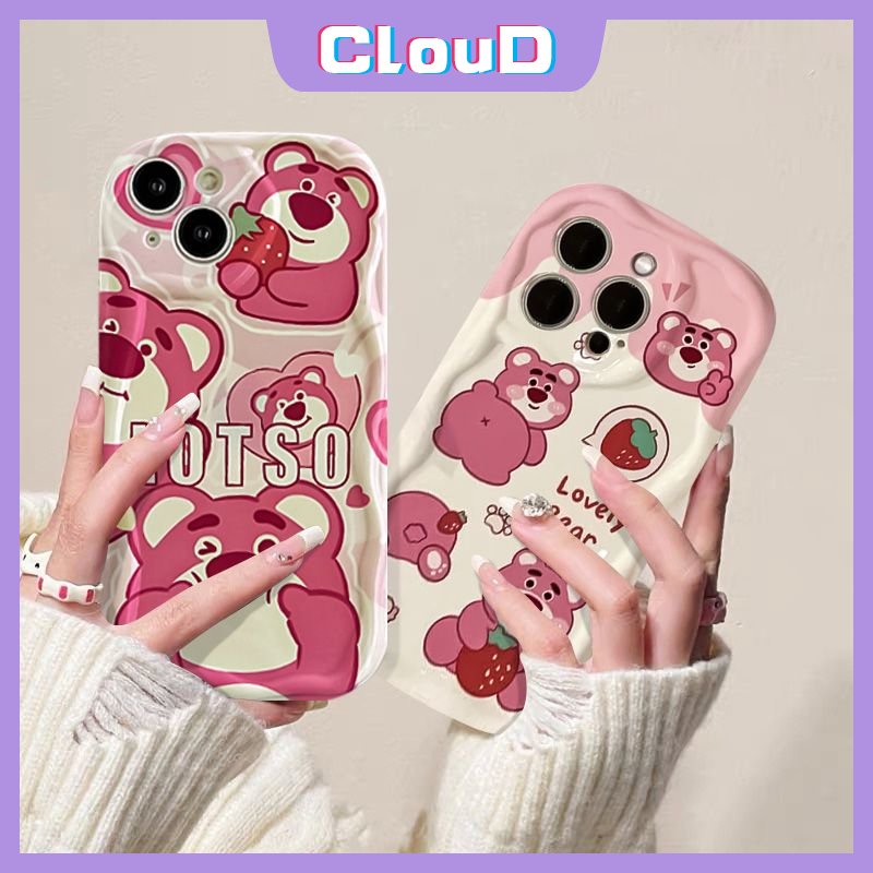 Case Untuk Redmi Note11 10 10s 11s 9 10C 8 12 A1 POCO M3 Redmi 10 A2 9A 9 10A 9T 9C 9C NFC Note9Pro 10Pro Max Plus Strawberry Bear Kartun Manyo 3D Casing Tepi Lengkung Bergelombang