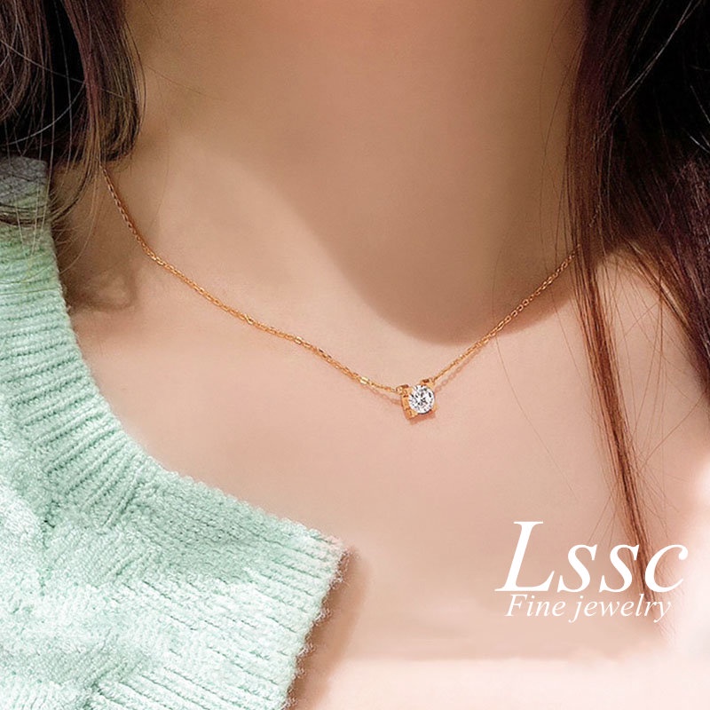 Kalung Titanium Berlian Permata Satu Emas 18K Anti Karat Aesthetic Simple Fashion Aksesoris Wanita Perhiasan