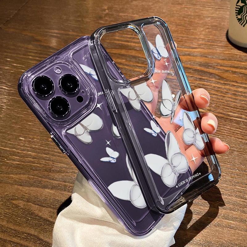 Casing Kupu-Kupu Kristal Untuk IPhone Kompatibel6 7 8 6Plus 7Plus 8Plus 11 14 Pro Max X XS XR 11 12 13 14 Pro Pro Max SE 2020 2022 Plating Electroplated Buttons Shockproof Cover