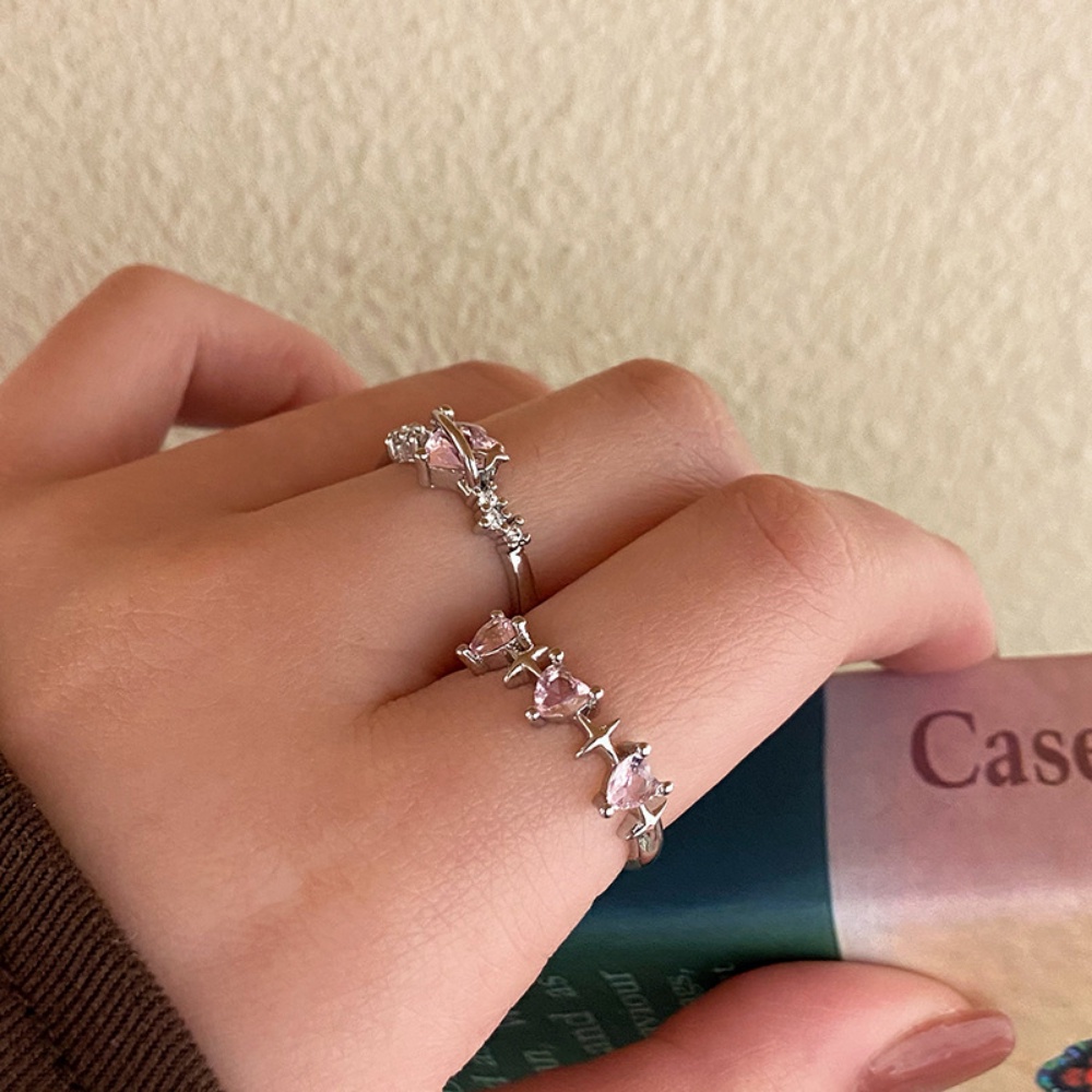 Pink Cinta Cincin Untuk Wanita Cahaya Mewah Desain Kecil Rasa Cincin Perak Cincin Untuk Temperamen Manis Perhiasan Gadis Seksi Perhiasan