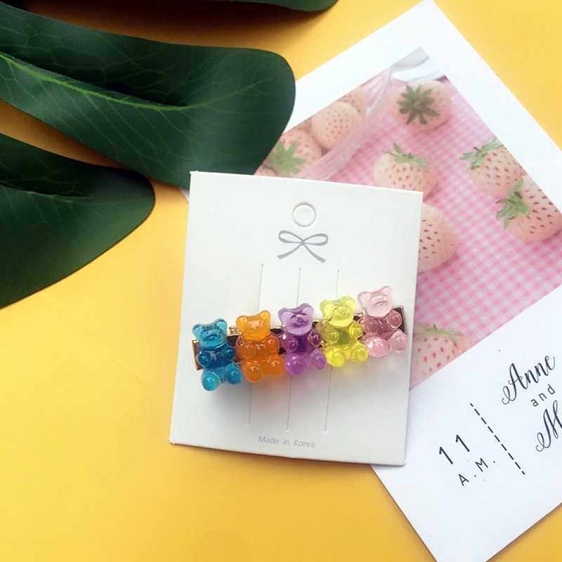 Cute Bear Candy Color Jepit Rambut Barrette Colorful Hair Clip Jelly Color Gummy Hiasan Kepala Gadis Wanita Jepit Rambut Duckbill Klip Hiasan Kepala