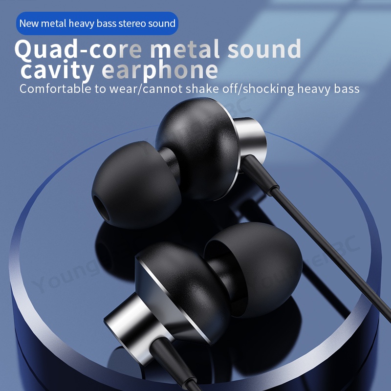 3.5mm Metal Wired Earphone In Ear Controled Bass Game Wired Headset Kontrol Volume Earbud Bass Stereo Live Streaming Earphone Karaoke