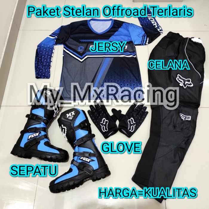 SETELAN BAJU TRAIL CROSS set DEWASA Sepatu Jersey Celana Glove Cross - Fox R5, M