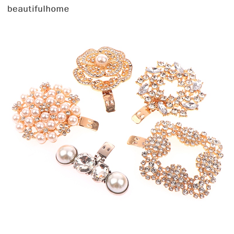 {beautifulhome} 1pasang Lady Removable Rhinestone Pearl Shoe Buckle DIY Shoes Decor Aksesoris.