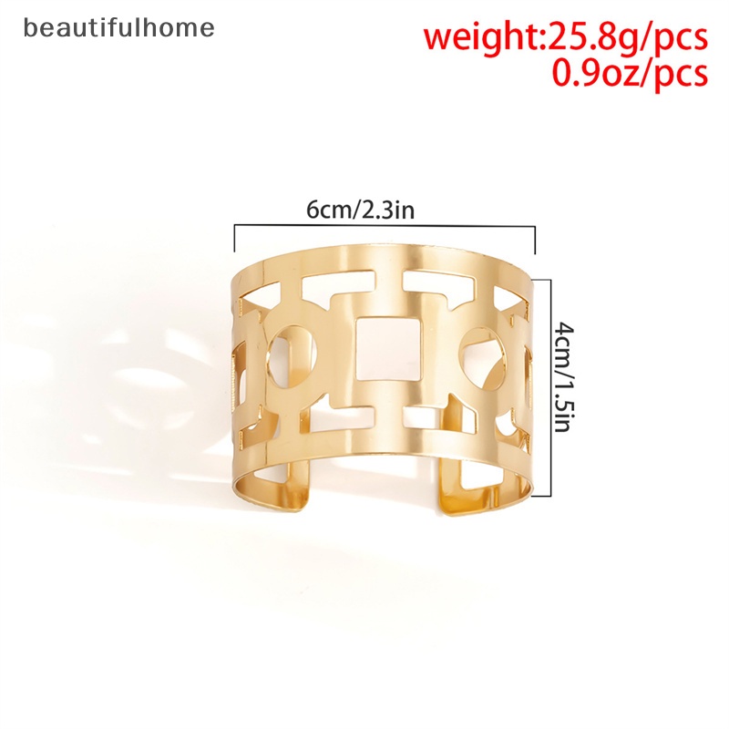 {beautifulhome} Logam Berongga Geometris Terbuka Dapat Disesuaikan Gelang Wanita Manset Lebar Gelang Pesta Perhiasan.