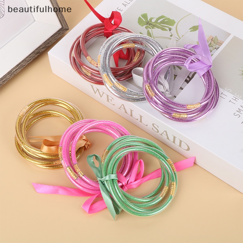 {beautifulhome} 1set Shiny Gold Buddhist Rush Gelang Halus Bharm Budha Gadis Gelang Silikon Plastik Glitter Jelly Budha Cahaya Gelang Hadiah.