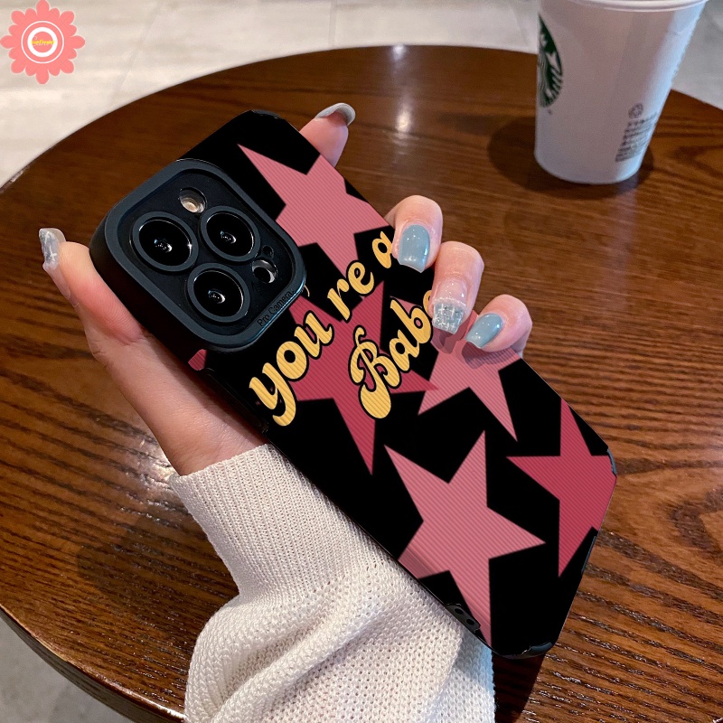 Luxury Leather Pink Star Letter Soft Phone Case Kompatibel Untuk IPhone 7Plus XR 11 13 14 12 Pro MAX X7 8 Plus XS MAX Cinta Hati Tekstur Shockproof Cover