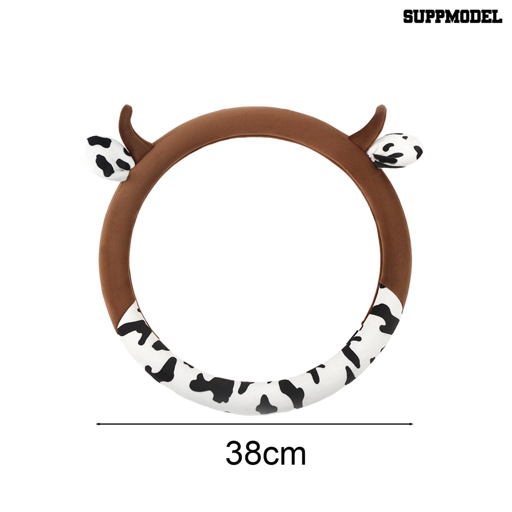 [SM]Cow Sarung Setir Mobil Dengan Kuping Tanduk Anti Slip Serap Keringat Nyaman 15inch Universal Wanita Pelindung Setir Mobil Aksesoris Mobil