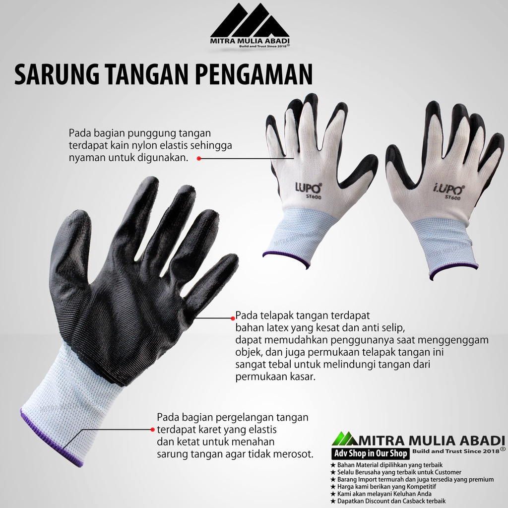 Sarung Tangan Karet LATEX / PALMFIT / NYLON Polyrethane Gloves  LUPO