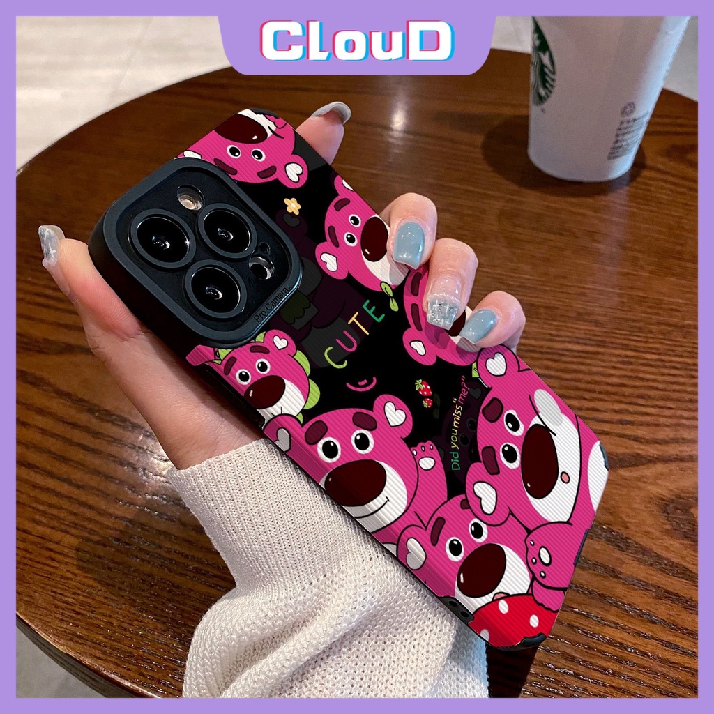 IPHONE Casing Ponsel Tahan Guncangan Tekstur Kulit Mewah Yang Indah Kompatibel Untuk Iphone7 8 Plus12 Pro Max11 13 14 Plus XR X XS MAX Kartun Lucu Manyo Strawberry Bear Cover