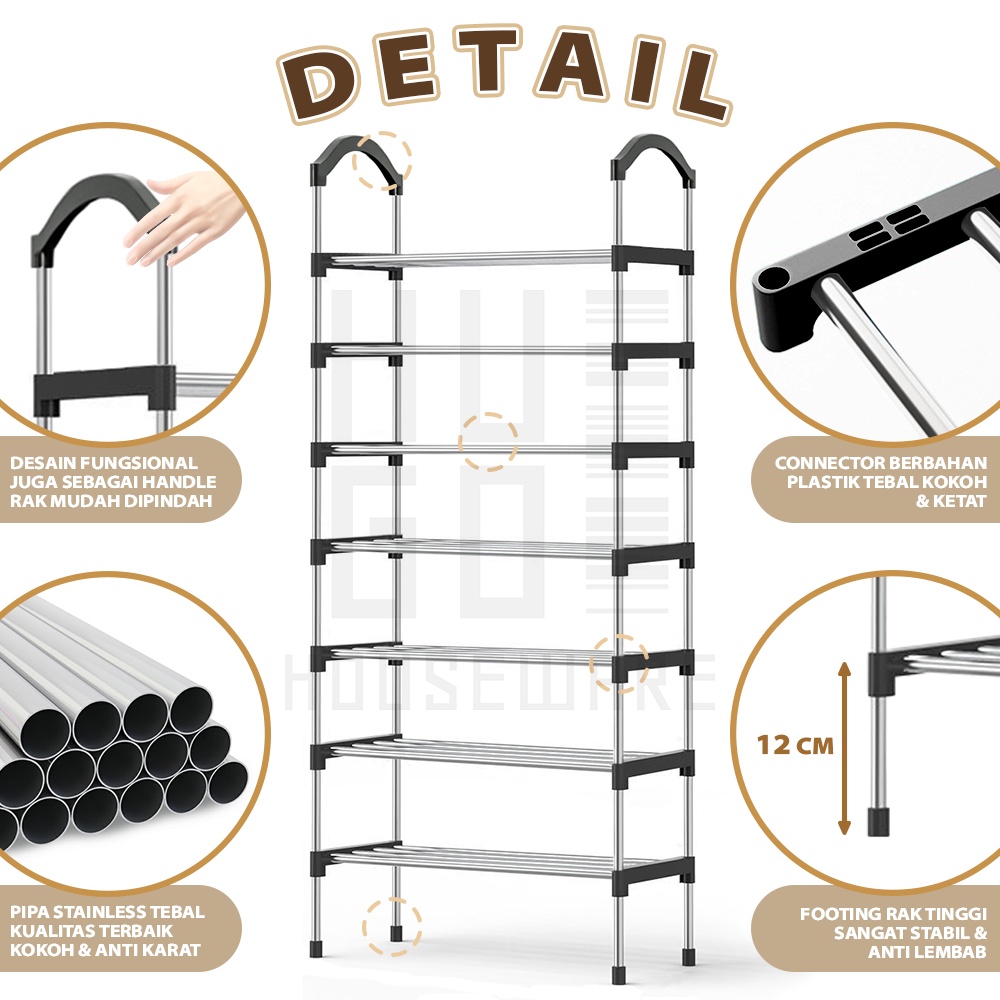 HUGO Rak Sepatu Besi Portable 5 6 7 Susun Kokoh Premium Quality