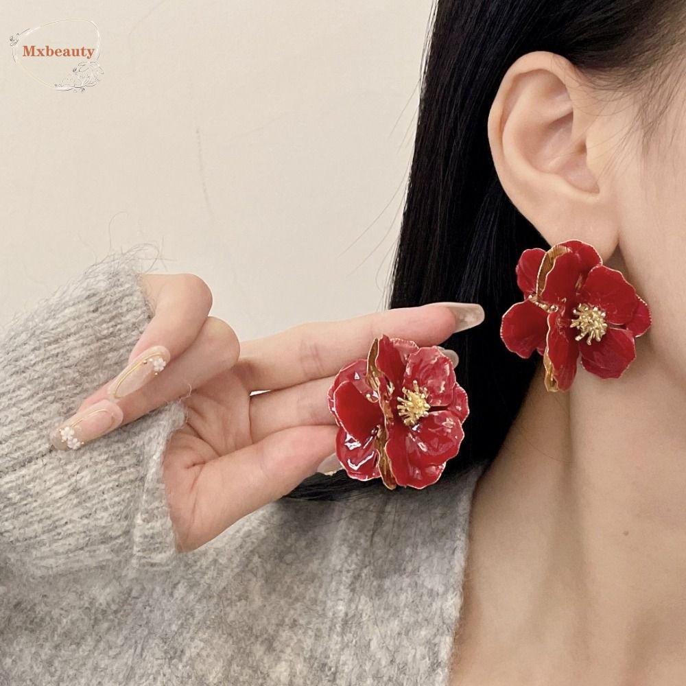 Mxbeauty Anting Bunga Besar Minoritas Manis Pesta Gaya Pengadilan Temperamen Tembaga Gaya Korea Perhiasan