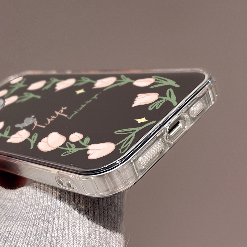 IPHONE Casing Ponsel Cermin Kupu-Kupu Tulip Elegan Kompatibel Untuk Iphone11 12 13 14 12Pro 13Pro 14Pro Pro Max XR X XS Max Electroplating Tombol Perlindungan Mirror Cover
