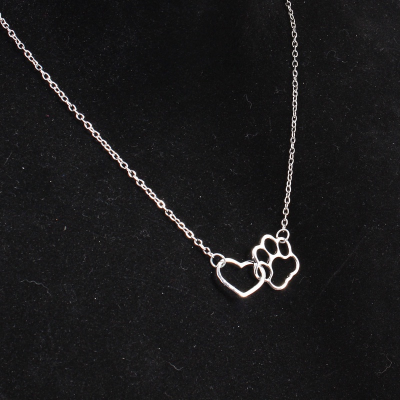 [FRA] Kepribadian Fashion Hewan Berongga Jantung Anjing Paw Print Cat Paw Necklace Dog Foot Print Kalung Pendek