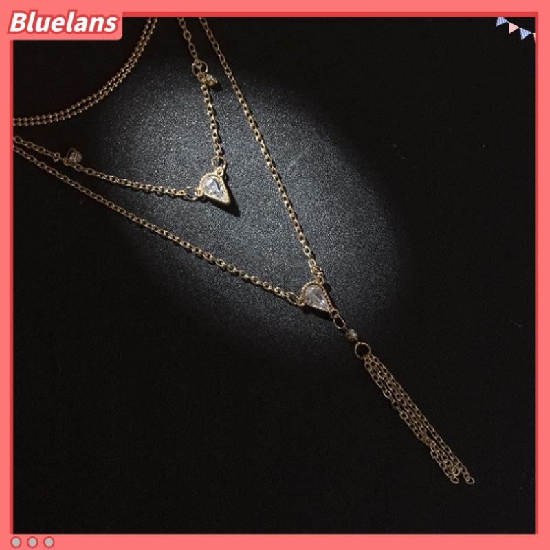 [BLS] Kalung Berlian Permata Tetes Rantai Empat Lapis multi-layer Kalung Liontin Rumbai