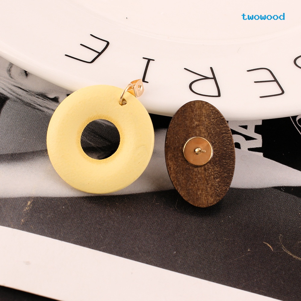 Twowood Fashionable retro wooden earrings fashion Wanita all-match oval ring log earrings Kepribadian Anting Panjang