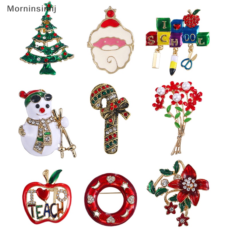 Mornin Tahun Baru Bros Pin Natal Elemen Pin Snowman Pohon Natal Perhiasan Pin Natal Kartun Bros Fashion Perhiasan Hadiah id