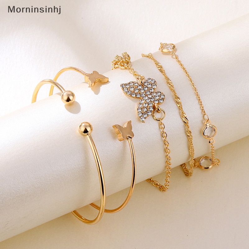 Mornin 5PC New Bohemian Elegance Open Bracelets Berlian Imitasi Kupu-Kupu Gelang Gadis Hadiah id