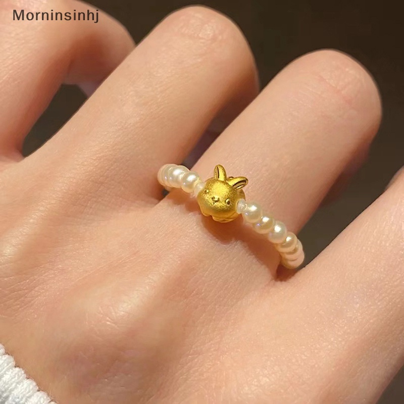 Mornin Fashion Lucu Kartun Beruntung Kelinci Minimalis Mutiara Manik-Manik Cincin Klasik Elegan Perhiasan Pernikahan Geometris Cincin Untuk Wanita Jari Cincin Elastis id