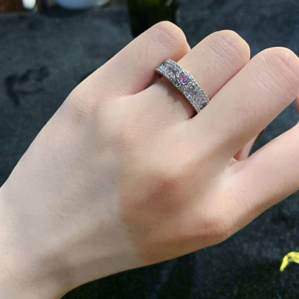 Mxbeauty Cincin Berlian Imitasi Fashion Perhiasan Halus Merah Muda Berlian Imitasi Tembaga Retro Adjustable Wanita Pembukaan Cincin Untuk Hadiah Gadis