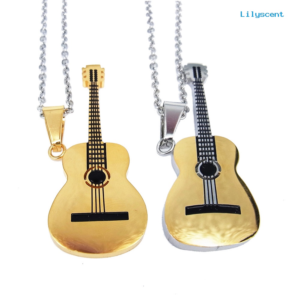 [LS]Pria Wanita Rock Gitar Liontin Stainless Steel Kalung Perhiasan Musisi Hadiah