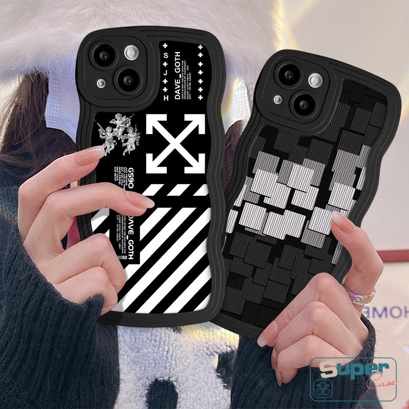 Casing Tepi Bergelombang Lembut Art Mosaic lattice Untuk Infinix Hot10 9 12i 10s 20 12 11s 20s 8 Pro Plus 10Lite Smart6 5 4 Hot 9 10 12 11 Play Note 12 G96 10 Pro Trendy Brand O.F.F-Case Putih