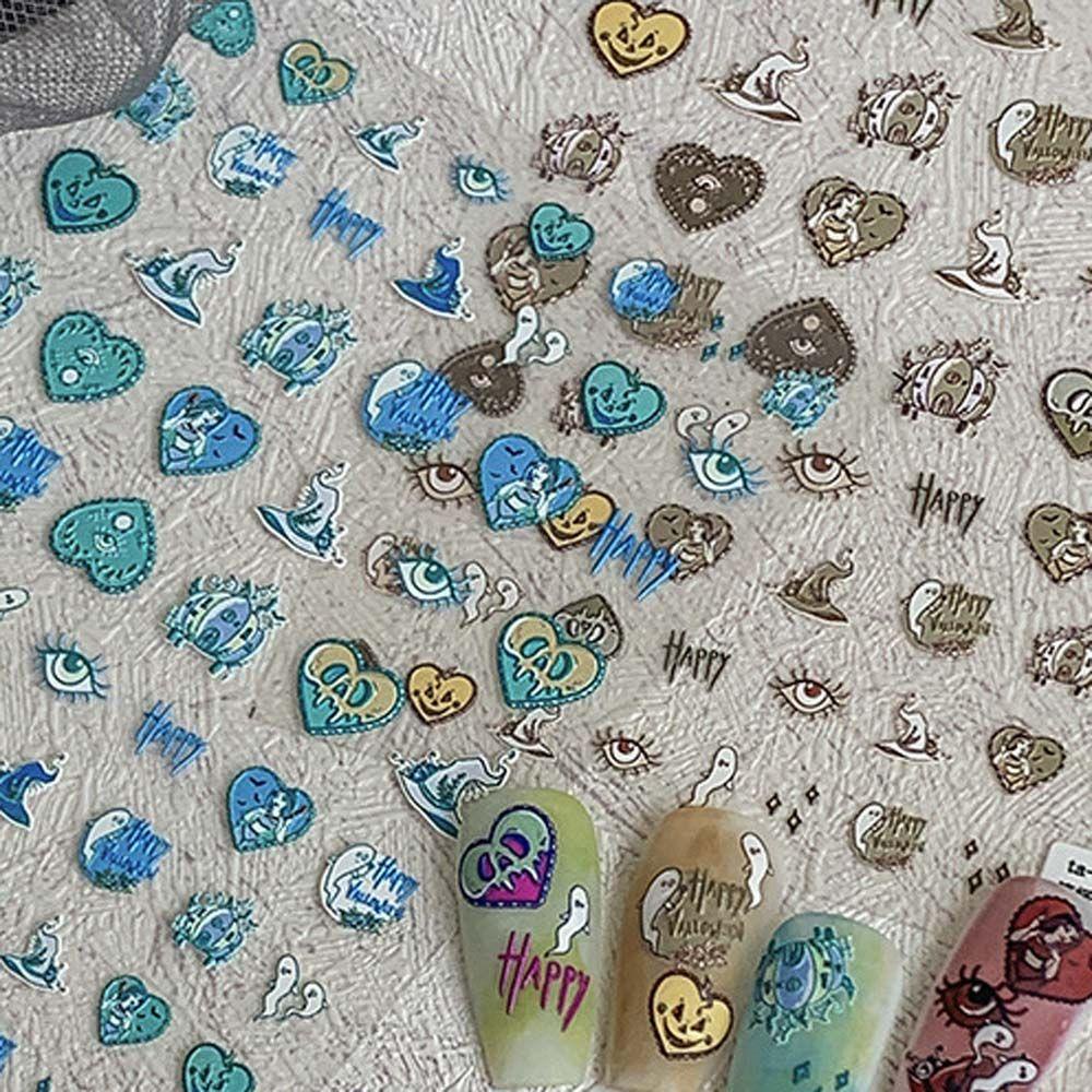 AUGUSTINA Agustina Kartun Stiker Kuku Fashion Perekat Diri Cinta Hati Manikur Aksesoris Penyihir Lucu Nail Art Dekorasi