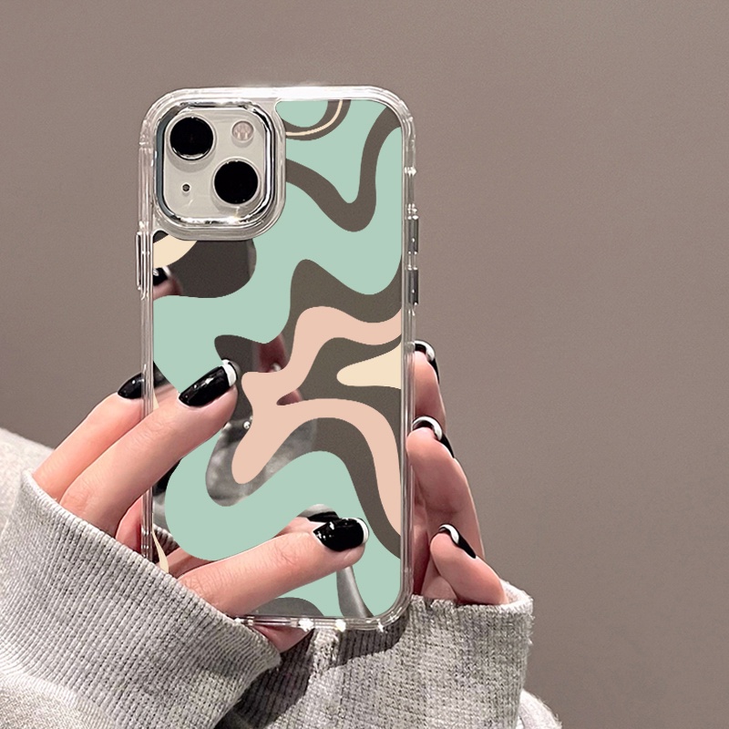 IPHONE Art Lukisan Cermin Ponsel Case Kompatibel Untuk Iphone11 12 13 14 12Pro 13Pro 14Pro Pro Max XR X XS Max Electroplating Tombol Perlindungan Mirror Cover