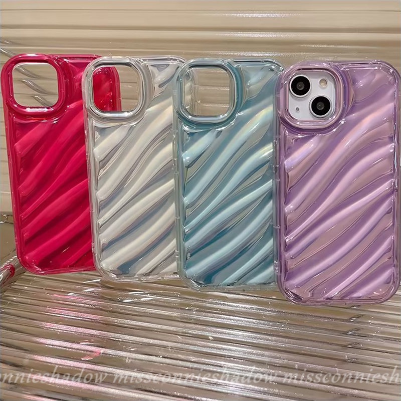 Casing Penutup Belakang 3D Bergelombang Melengkung Shockproof Kompatibel Untuk IPhone XR 6 6S 78 Plus 14 11 13 12 Pro MAX X XS MAX 7Plus 8Plus SE 2020mewah Ins Dazzle Warna Soft Tpu