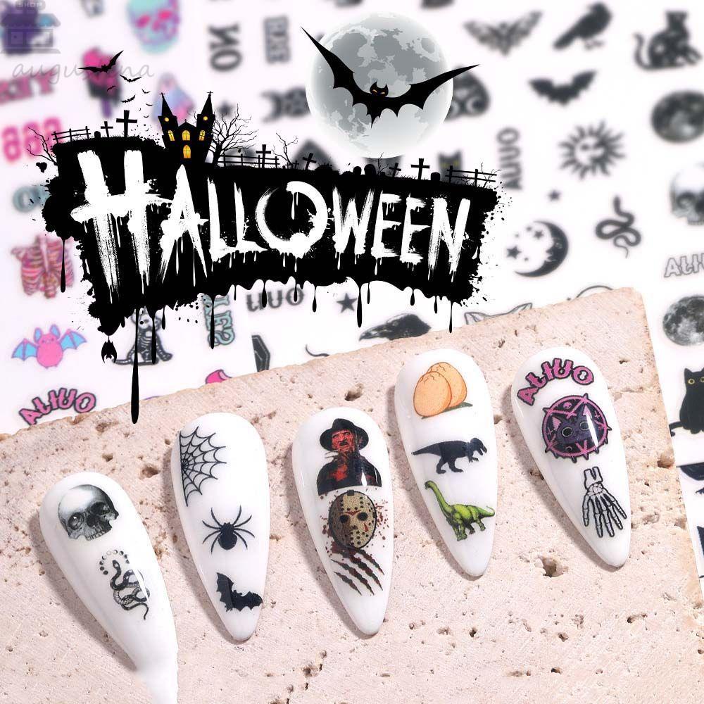 AUGUSTINA Agustina Halloween Stiker Kuku Kucing Fashion Spider Skeleton Bears Nail Art Dekorasi