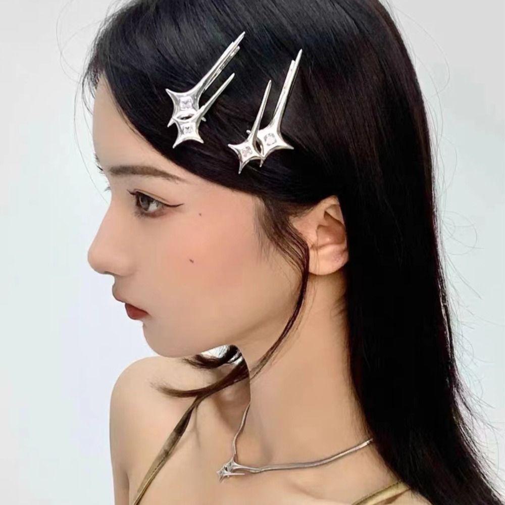 AUGUSTINA Jepit Rambut, Klip Samping Berlian, Hair Barrette Jepit Rambut Bahan Metal Silver Untuk Wanita