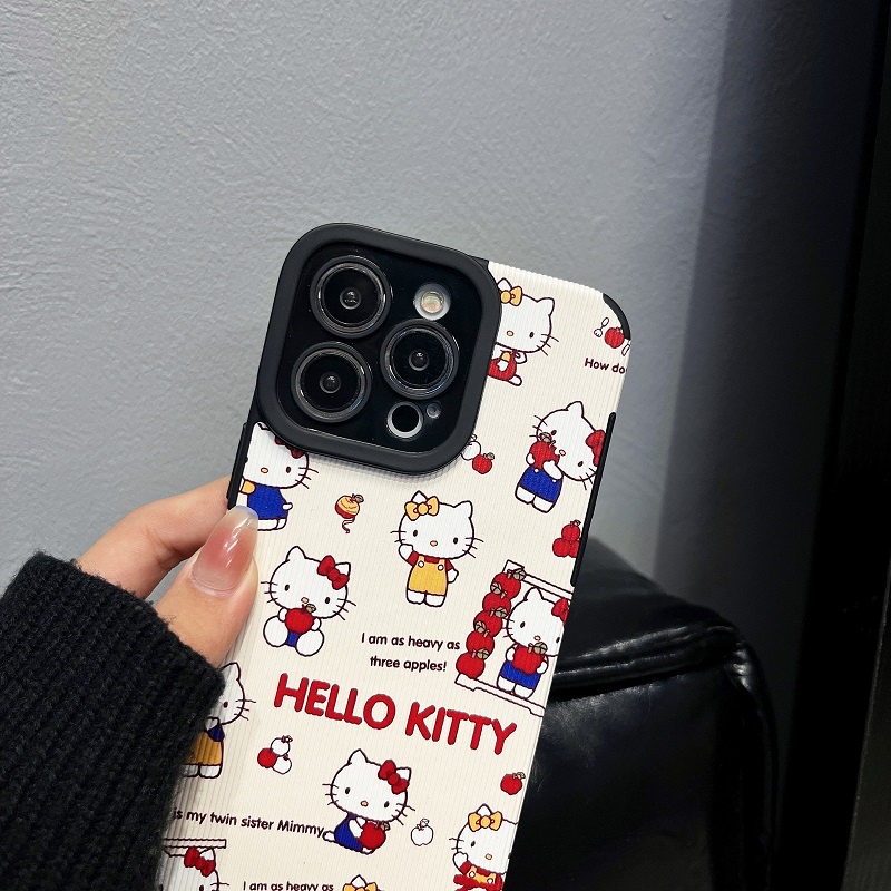 IPHONE Untuk Iphone14 13 12 11 Pro Max X XR XS Max7 8 Plus Kartun Lucu Hello kitty Tekstur Vertikal Pelindung Kulit Soft case