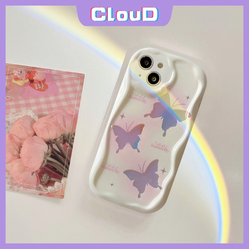 Case Untuk Oppo A5s A3s A16 A57 A7 A16K A5 A15 A54 A12 A17k A16E A77 A52 A76 A95 A96 A54s A74 A1k A31 A53 A92 A55 A17 A9 A16s Fantasy Butterfly Rantai Mutiara 3D Wavy Curved Edge Case